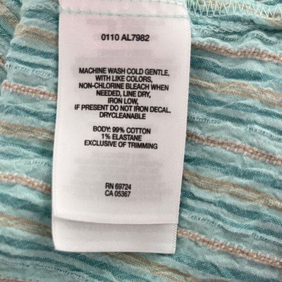 Columbia Light Green /Tan Striped Gauze Square Neck Beautiful Top SZ L - Picture 8 of 8